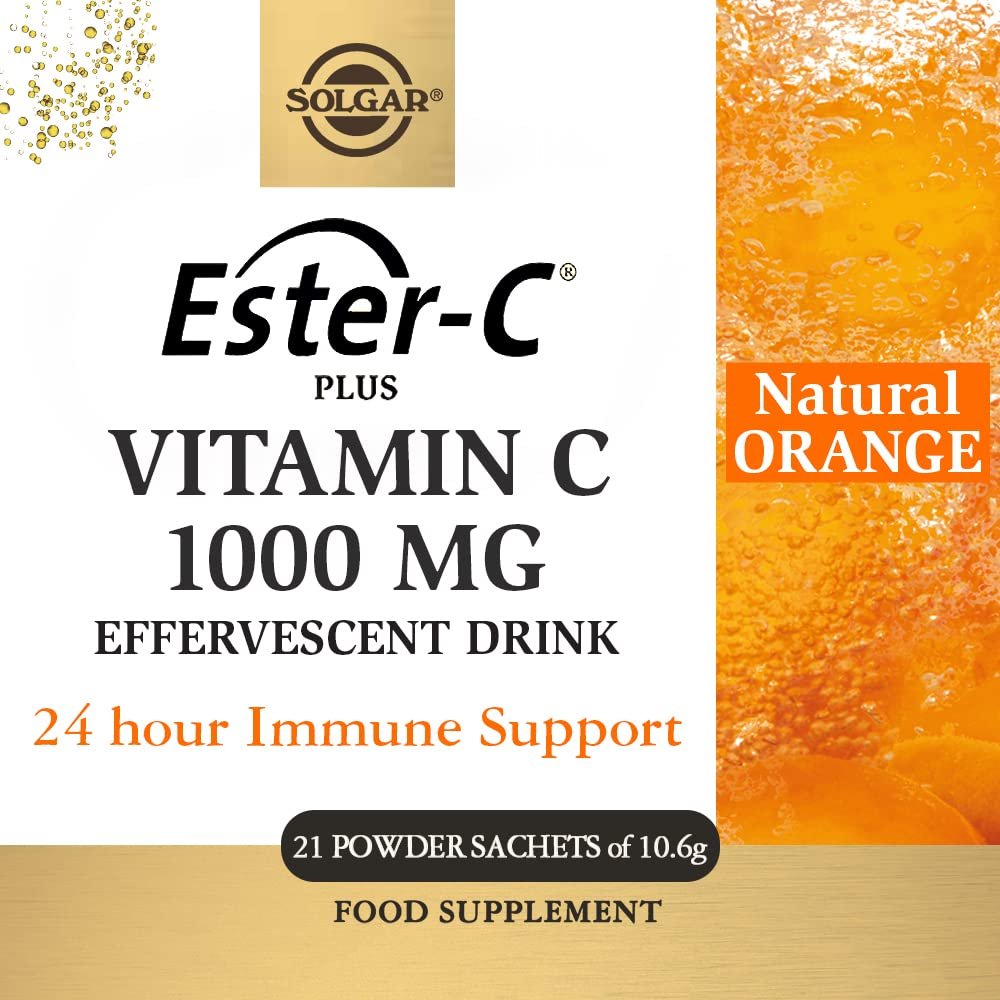 Solgar Ester-C Plus Effervescent - 21 x Sachets - Recharge Body and Mind - with B-Vitamins, Zinc and Magnesium - Immunity Support