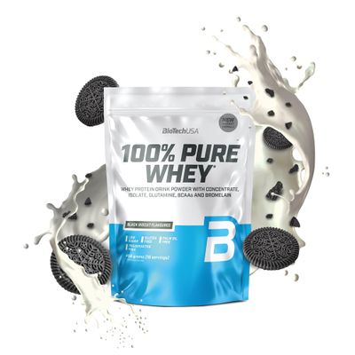 BioTechUSA 100% Pure Whey | Protein Powder with BCAA and Glutamine | Gluten-Free, Palm Oil Free | 21g Protein per Serving, 454 g, Black Biscuit