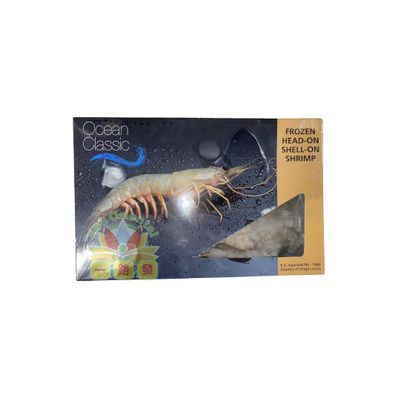 Ocean Classic Frozen Head-On Shell-On Shrimp 1kg  Premium Whole Shrimps, Firm Texture & Sweet Flavour, Perfect for Grilling or Cooking