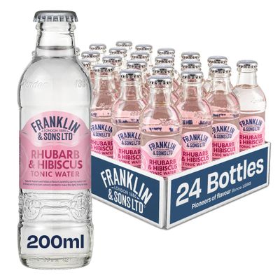 Franklin & Sons Rhubarb & Hibiscus Tonic Water | 24 x 200ml Bottle Case | Sharp & Sweet Rhubarb | Lake District Water | Exotic Hibiscus | Premium Mixer | Flavoured Tonic | Fizzier for longer