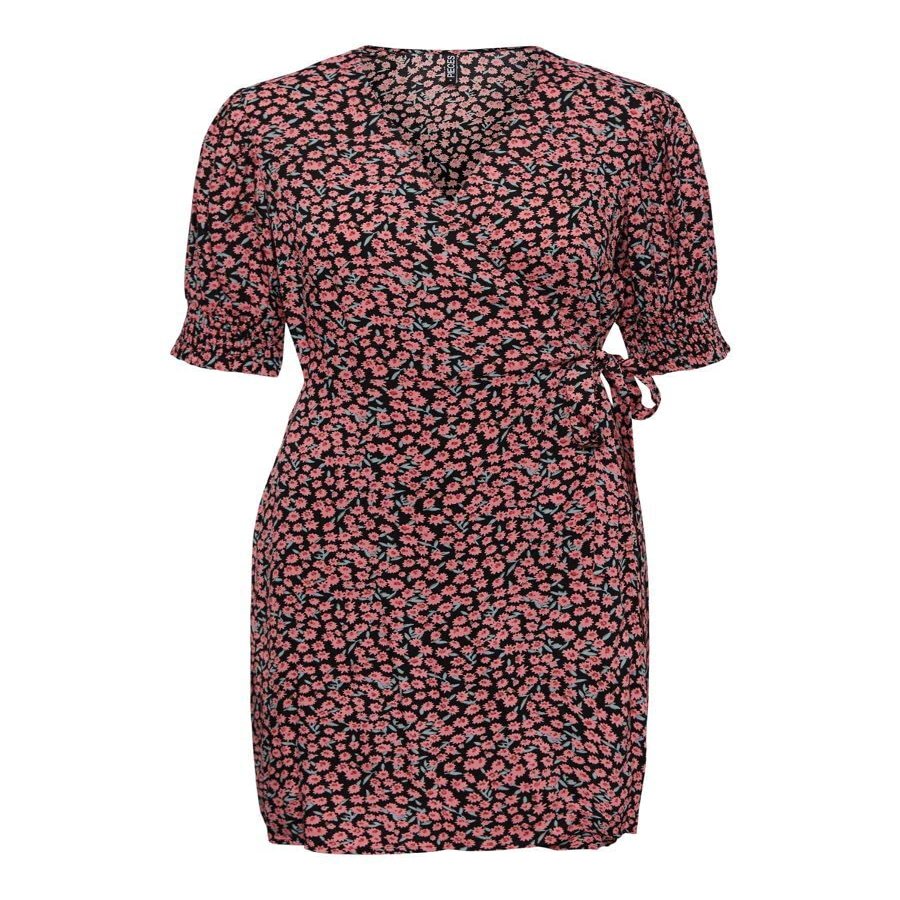 PIECES Women's Pcnya 2/4 Wrap Dress BC, Strawberry Pink/AOP: Flower, S