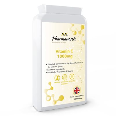 Vitamin C 1000mg (1 Gram) 120 Tablets  4 Months Supply -Healthy Immune System- Antioxidant contributing to The Reduction of Tiredness and Fatigue Manufactured in The UK by Pharmanostix