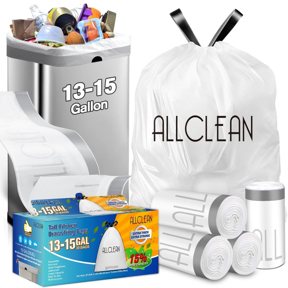 15 Gallon Trash Bags Kitchen Tall Drawstring