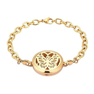 KBFDWEC Hollow Butterfly Stainless Steel Aromatherapy Keepsake Bracelet Essential Oils Diffuser Perfume Free 12 Pads Bracelet 2
