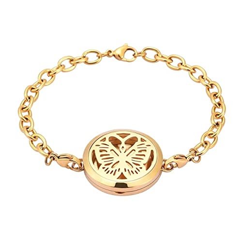 KBFDWEC Hollow Butterfly Stainless Steel Aromatherapy Keepsake Bracelet Essential Oils Diffuser Perfume Free 12 Pads Bracelet 2