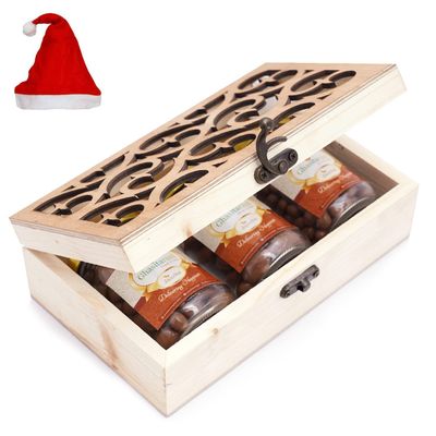 Ghasitaram Gifts Christmas Gifts Natural Wood Carving Box with Chocolate Coated Almond, Chocolate Coated Butterscotch and Chocolate Coated Rasins