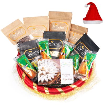 Jaiccha Ghasitaram Christmas Gifts Golden Net Basket Hamper of 18 Goodies