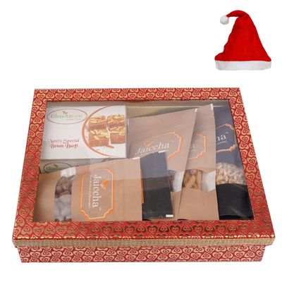 Jaiccha Ghasitaram Christmas Gifts Hamper Box 6 Goodies with Besan Barfi