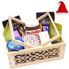 Jaiccha Ghasitaram Christmas Gifts Wooden Laser Handle Basket of 11 Goodies with Kaju Katlis view 1