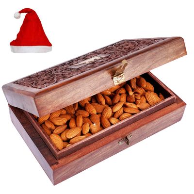 Jaiccha Ghasitaram Christmas Gifts Wooden Craving Jewellery Box with Almonds