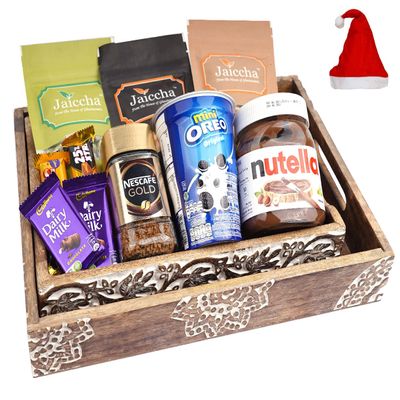 Jaiccha Ghasitaram Christmas Gifts Set of 2 Wooden Serving Trays of 10 Goodies