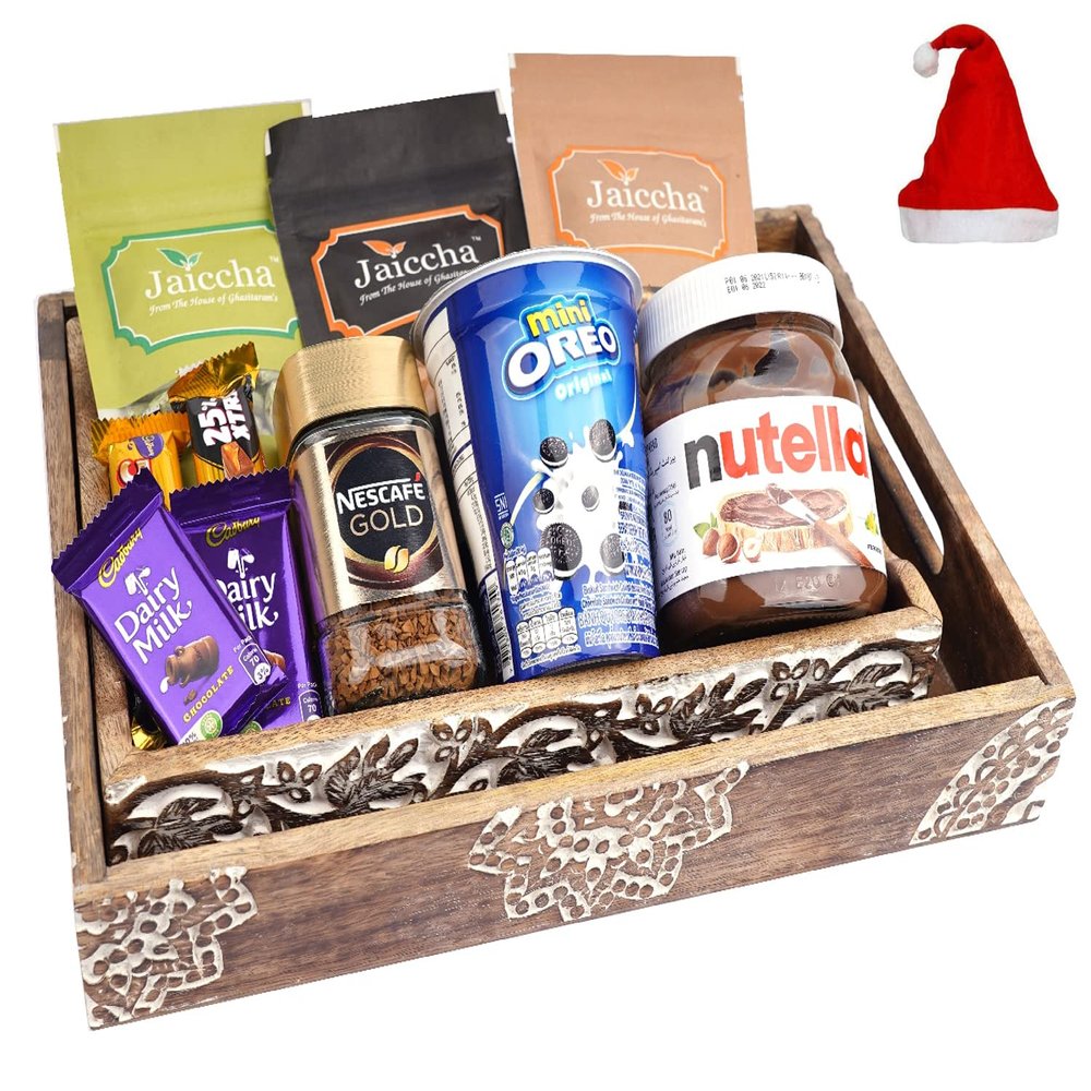 Jaiccha Ghasitaram Christmas Gifts Set of 2 Wooden Serving Trays of 10 Goodies