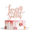Four Ever Sweet Cake Topper - Happy 4th Birthday, 4th Anniversary, Cheers to 4 Years, Donut Fourth Birthday Party Decorations (Rose Gold Glitter) view 1