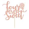 Four Ever Sweet Cake Topper - Happy 4th Birthday, 4th Anniversary, Cheers to 4 Years, Donut Fourth Birthday Party Decorations (Rose Gold Glitter) view 2
