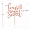 Four Ever Sweet Cake Topper - Happy 4th Birthday, 4th Anniversary, Cheers to 4 Years, Donut Fourth Birthday Party Decorations (Rose Gold Glitter) view 3