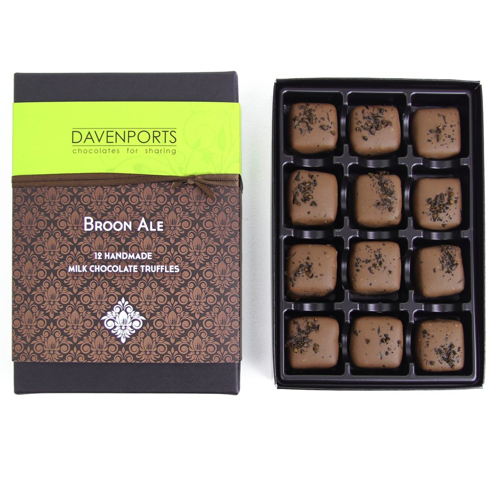 Davenports Chocolates Broon Ale Truffles. 12 handmade luxury chocolates | chocolate gift box