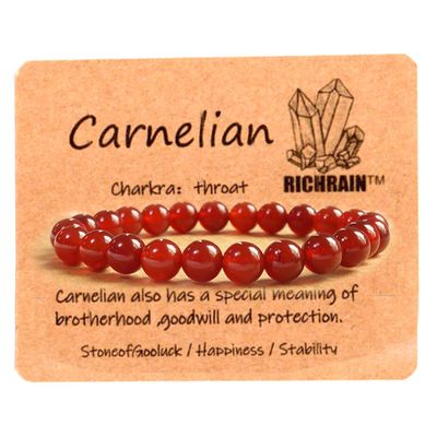 RICHRAIN Natural Stone Bracelet, Carnelian Round Pearl 8 mm (Red 8mm)