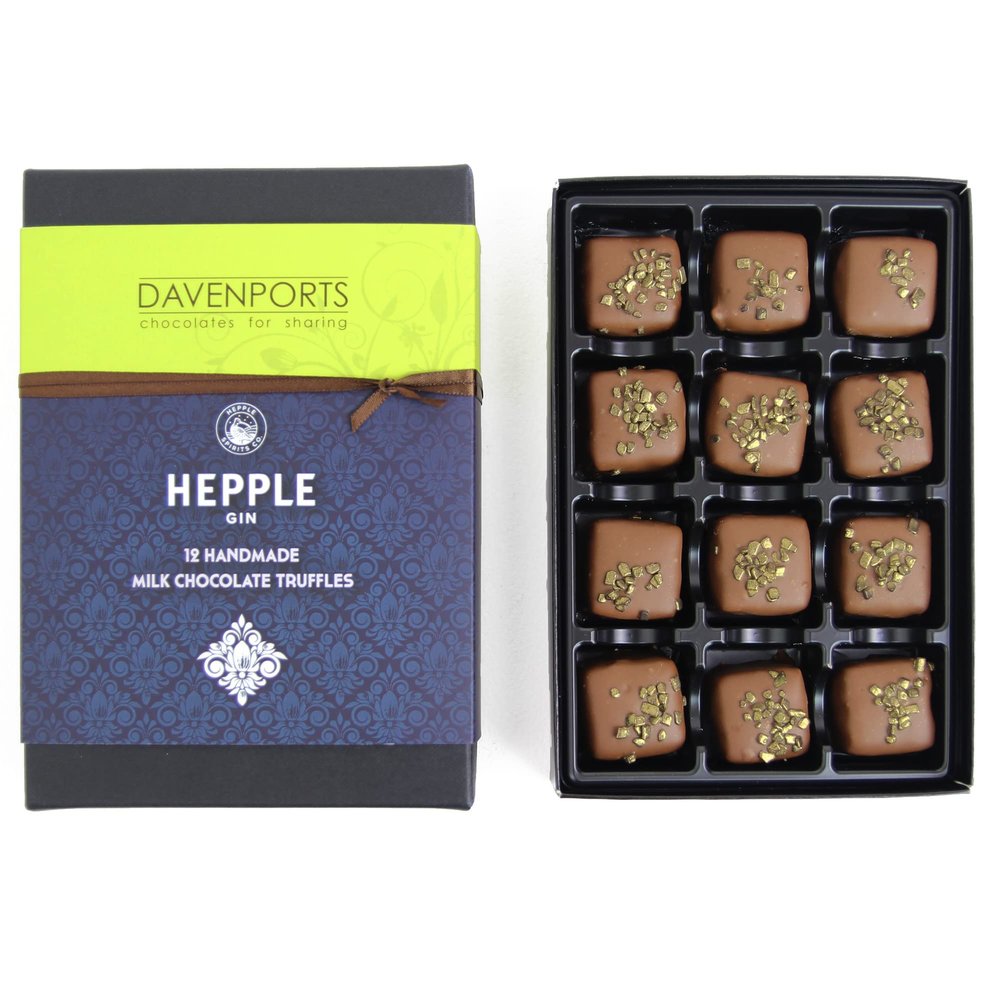 Davenports Chocolates Hepple Gin Truffles. 12 handmade luxury chocolates | chocolate gift box