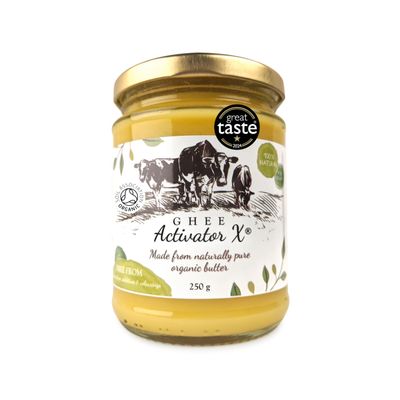 Organic Ghee 250g | Free Range, Grass Fed English Butter | Clarified Ayurveda Ghee | Activator X: Rich in Vitamins A, D3, E, K2 & Zinc | Vegetarian Friendly