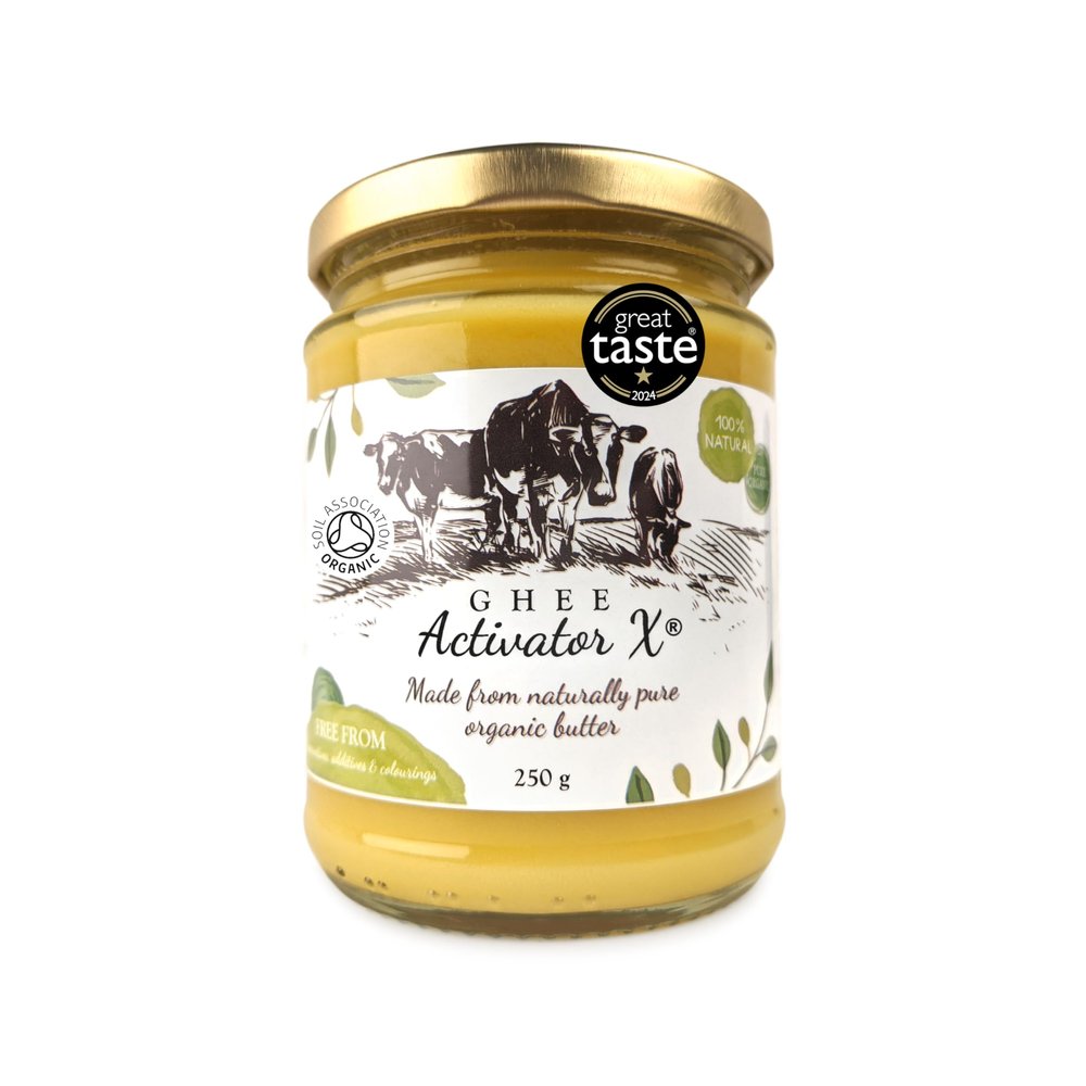 Organic Ghee 250g | Free Range, Grass Fed English Butter | Clarified Ayurveda Ghee | Activator X: Rich in Vitamins A, D3, E, K2 & Zinc | Vegetarian Friendly
