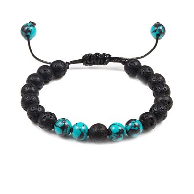long Lava Rock Stone Bracelets for Men Women Braided Rope Adjustable Tiger Eye Beads Bracelet Natural Stone Healing Couple Jewelry good-looking (Metal Color : Lava-Blue)