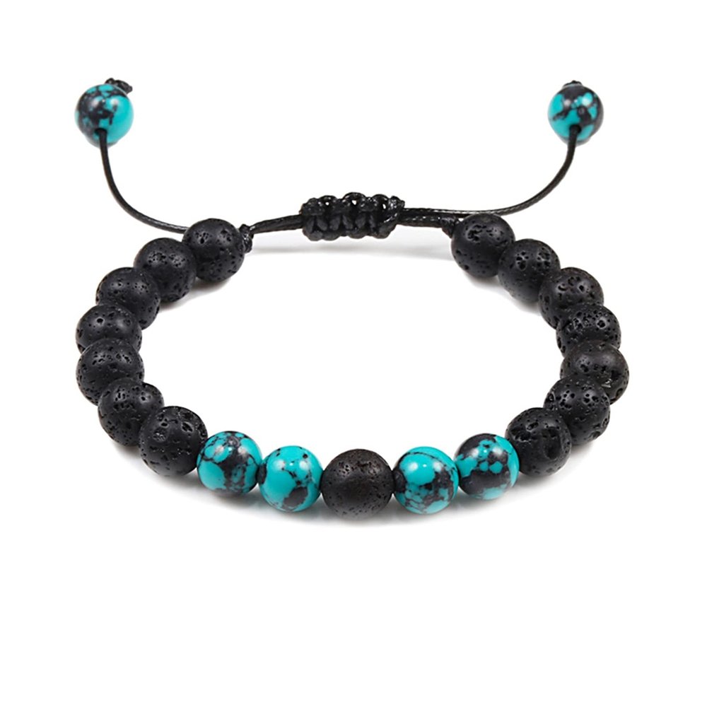long Lava Rock Stone Bracelets for Men Women Braided Rope Adjustable Tiger Eye Beads Bracelet Natural Stone Healing Couple Jewelry good-looking (Metal Color : Lava-Blue)