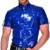 MCWJ Latex Shirt With Buttons At Front Turn Down Collar Short Sleeves D Rings Rubber Top Clothing,plum red,M view 1