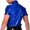 MCWJ Latex Shirt With Buttons At Front Turn Down Collar Short Sleeves D Rings Rubber Top Clothing,plum red,M view 2