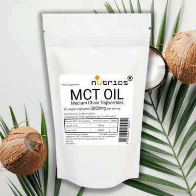 Nutrics MCT Oil 3000mg 90 V Capsules (1 Month Supply) Medium-Chain Triglycerides (MCTs) - Boosts Ketones - Suitable for Vegan