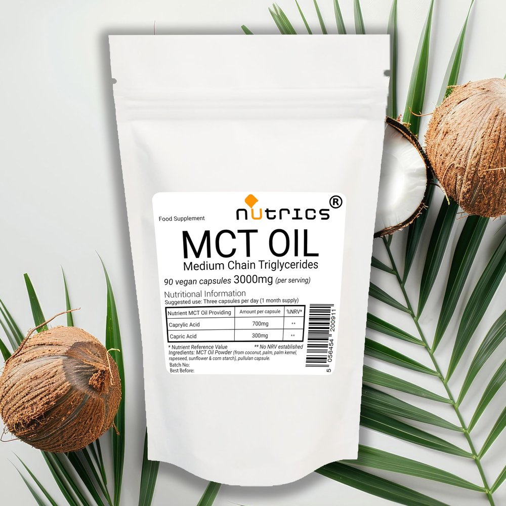 Nutrics MCT Oil 3000mg 90 V Capsules (1 Month Supply) Medium-Chain Triglycerides (MCTs) - Boosts Ketones - Suitable for Vegan