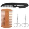 Beard Comb, Beard Comb Mustache Scissors Men's Beard Shaping Styling Kits 4in1 Fordable Trimming Comb Beard Shaper Comb Kit for Home for Salon view 1