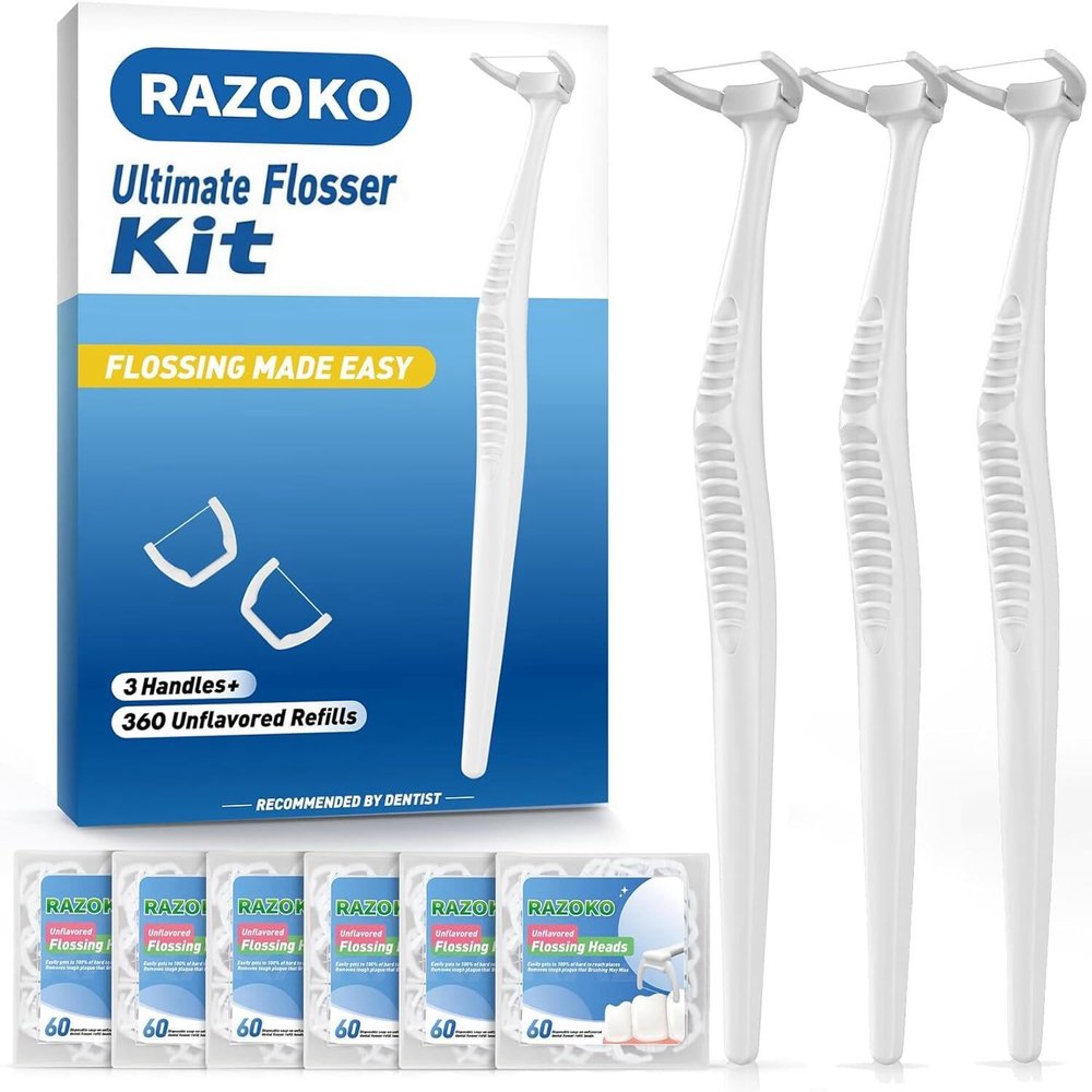 Dental Floss Picks, Clean Dental Flossers Kit (3 Handles & 360 Refills)