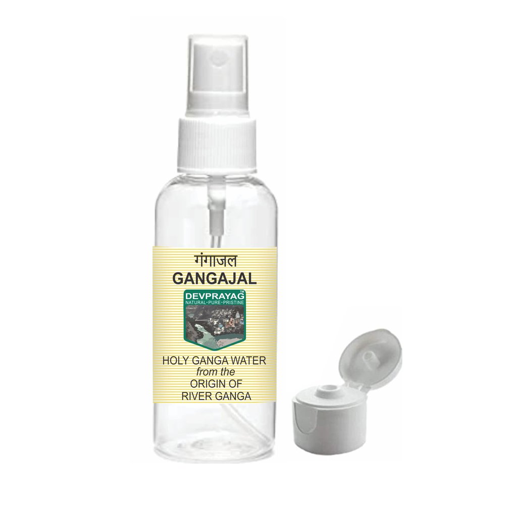 Devprayag Holy Ganga Water from The Origin or Beginning of River Ganga at Devprayag in Pet Bottle with Spray & Fliptop - 200ml (6.7oz)