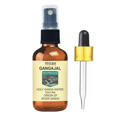Devprayag Holy Ganga Water from The Origin or Beginning of River Ganga at Devprayag in Amber Glass Bottle with Spray & Dropper - 100ml (3.38oz)