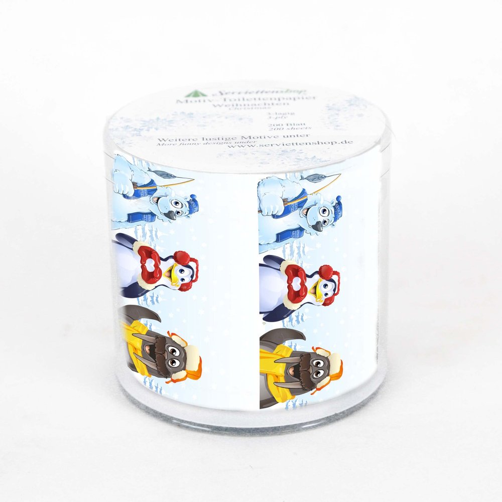 Toilet Paper 1 Roll Polar Friends Penguin Polar Bear Walrus Animals Winter Christmas Gift Item 33 x 33 cm