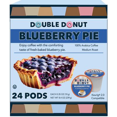 Double Donut Coffee Medium Roast Blueberry Pie Flavored Coffee Pods, 24 Count for Keurig K-Cup Brewers