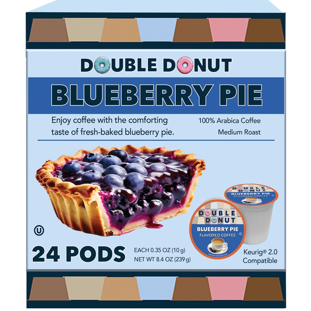 Double Donut Coffee Medium Roast Blueberry Pie Flavored Coffee Pods, 24 Count for Keurig K-Cup Brewers