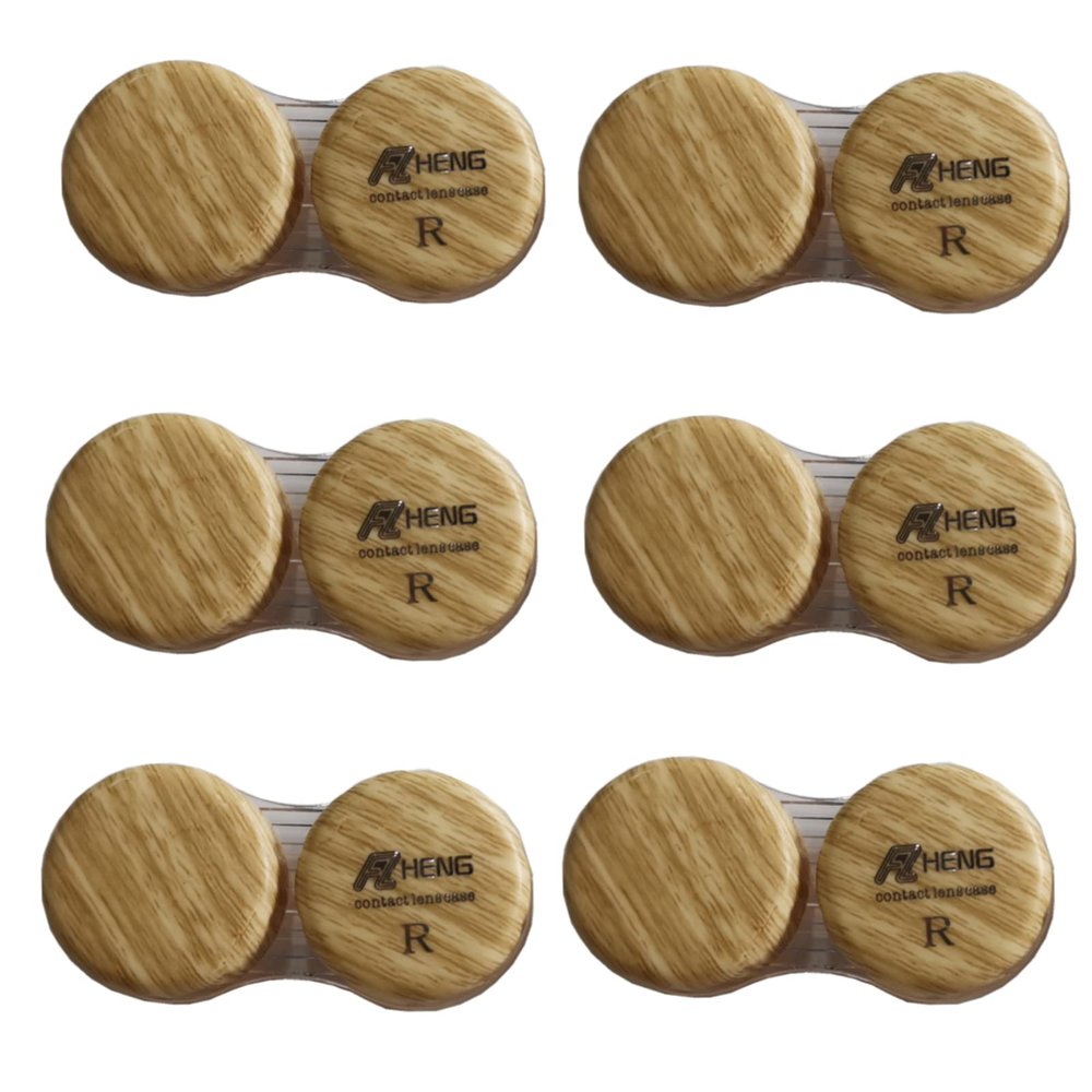 6 Pack Wood Grain Contact Lens Case, Wood color,