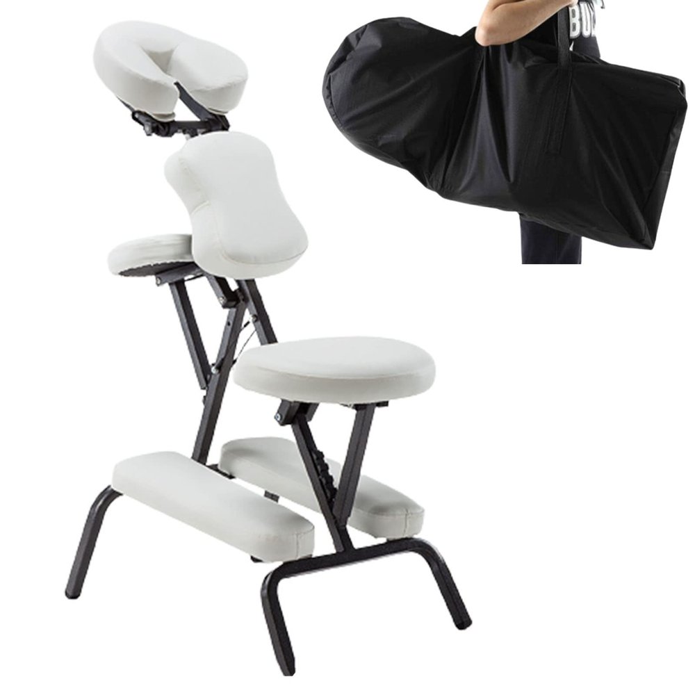 7HAHA3 Multifunctional Folding Tattoo Scraping Chair Adjustable Massage Chair Portable Space Saving Stool Beauty Bed with Storage Bag,White