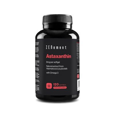 Pure Natural Astaxanthin 8 mg from Haematococcus pluvialis  with Omega-3 for Improved Absorption  10% Pure Astaxanthin  120 Softgel Capsules  Zenement