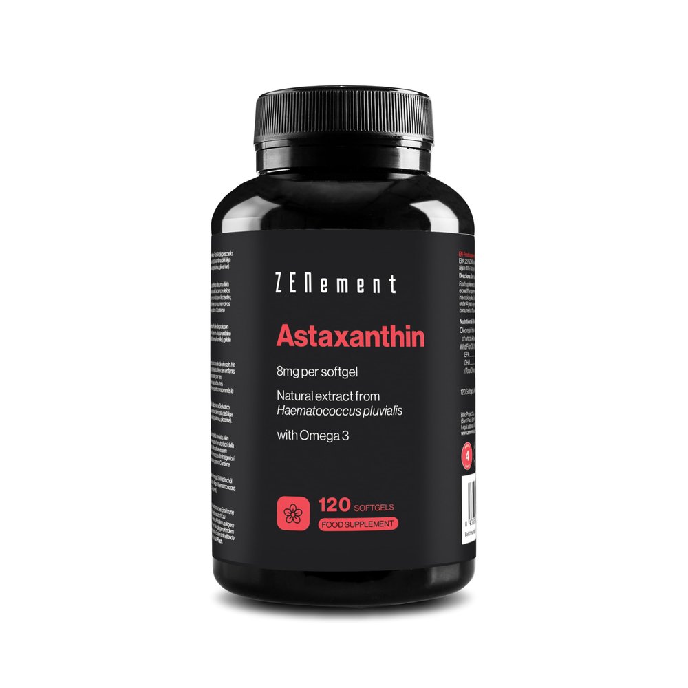 Pure Natural Astaxanthin 8 mg from Haematococcus pluvialis  with Omega-3 for Improved Absorption  10% Pure Astaxanthin  120 Softgel Capsules  Zenement