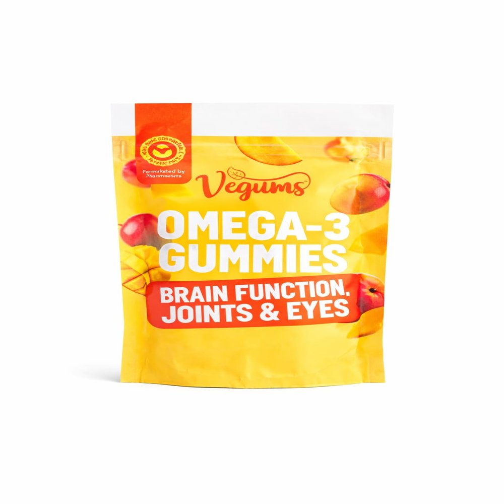 Vegums Omega 3 Gummies for The Whole Family  Vegan DHA & EPA from Algae  Kids & Adults Omega-3 Supplement  Supports Brain, Heart & Eye Health  Natural Fruit Flavor Omega 3 for The Whole Family