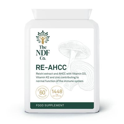 The NDF Company RE-AHCC - 5 in 1 Supplement with Reishi Extract, AHCC, Zinc, Vitamin D and K, 60 Count (Pack of 1)