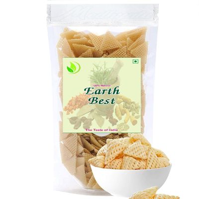 Earth Best 3D Triangle Fryums Ready to Fry Papad Snack | Crunchy & Tasty Dry Samosa Chips - (400)