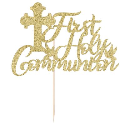 Kaoenla First Communion Cake Topper-Glittering First Communion Decorations God Bless Baby Baptism Cake Decoration God Baptism Sacrament Featured