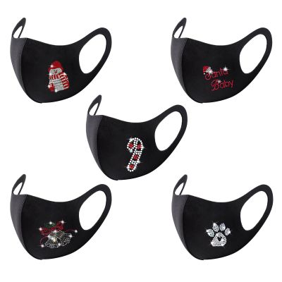 5PCS Unisex Adult Protective_Cover_Mask_Face For Christmas Colorful Washable Reusable Ice Silk Sequins Rhinestone Design (G)