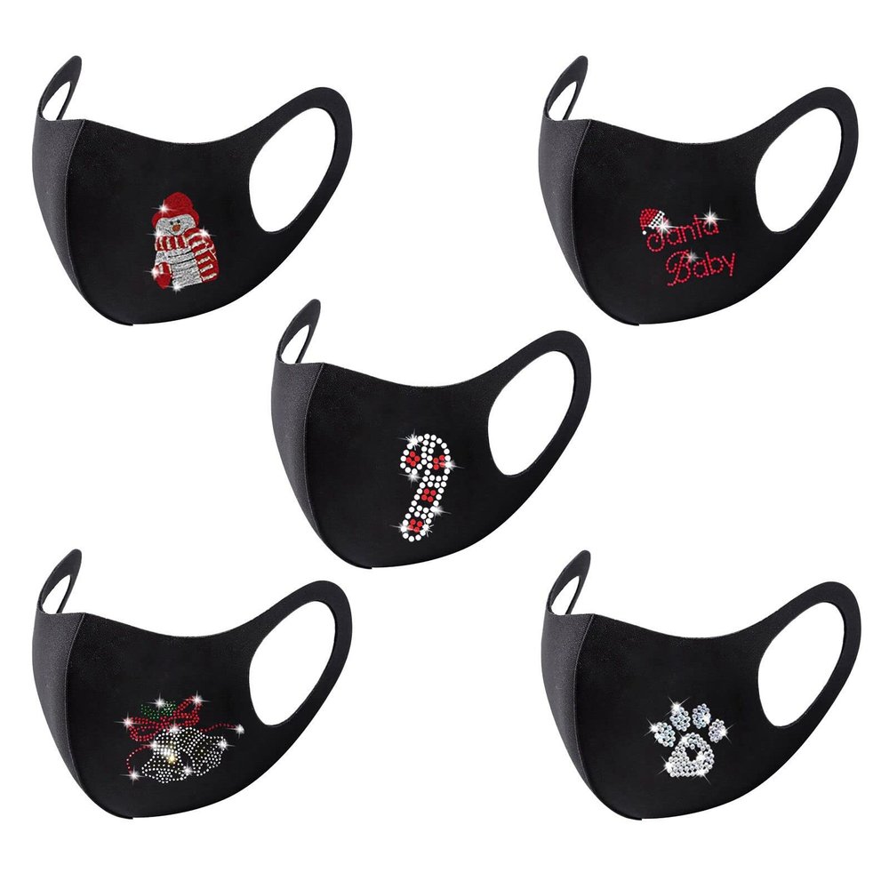 5PCS Unisex Adult Protective_Cover_Mask_Face For Christmas Colorful Washable Reusable Ice Silk Sequins Rhinestone Design (G)