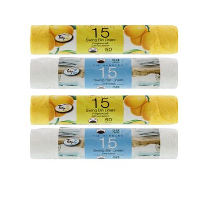 Tidyz Strong Tie Handles 50 Litres 2 Rolls x 15unit Citrus Lemon & 2 Rolls X15 units Fresh Linen Sumer - Total Pack 60 units (B0171)