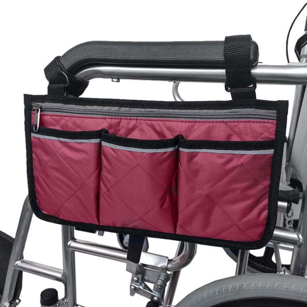 DBOATB Wheelchair Side Bag Armrest Pouch Organizer Pocket Walker Bags Phone Holder Scooter Wheelchair Electric Scooter Bag Fits Most Bed Rail Scooters Walker (A)