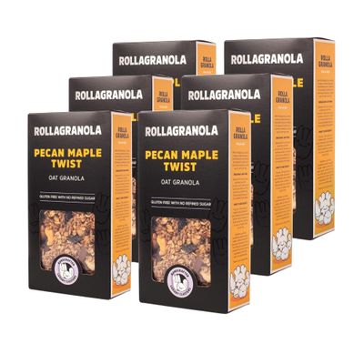 Rollagranola - Pecan Maple Twist Oat Granola - 6 x 400g Pack. 100% Natural, Made With Gluten Free Oats. Suitable For A Vegan Diet With No Added Sugar. Handcrafted In The UK - 400g Pack of 6